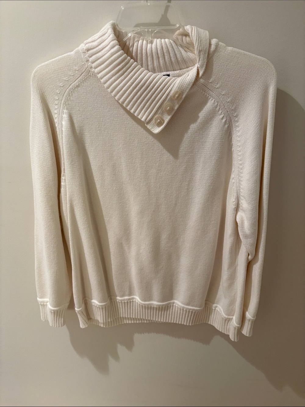 Karen Scott Cream Button-Neck Ribbed Collar Sweater